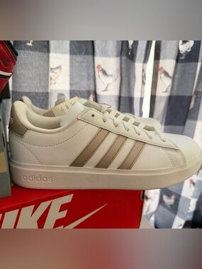 adidas Cream White Sneakers with Tan Stripes